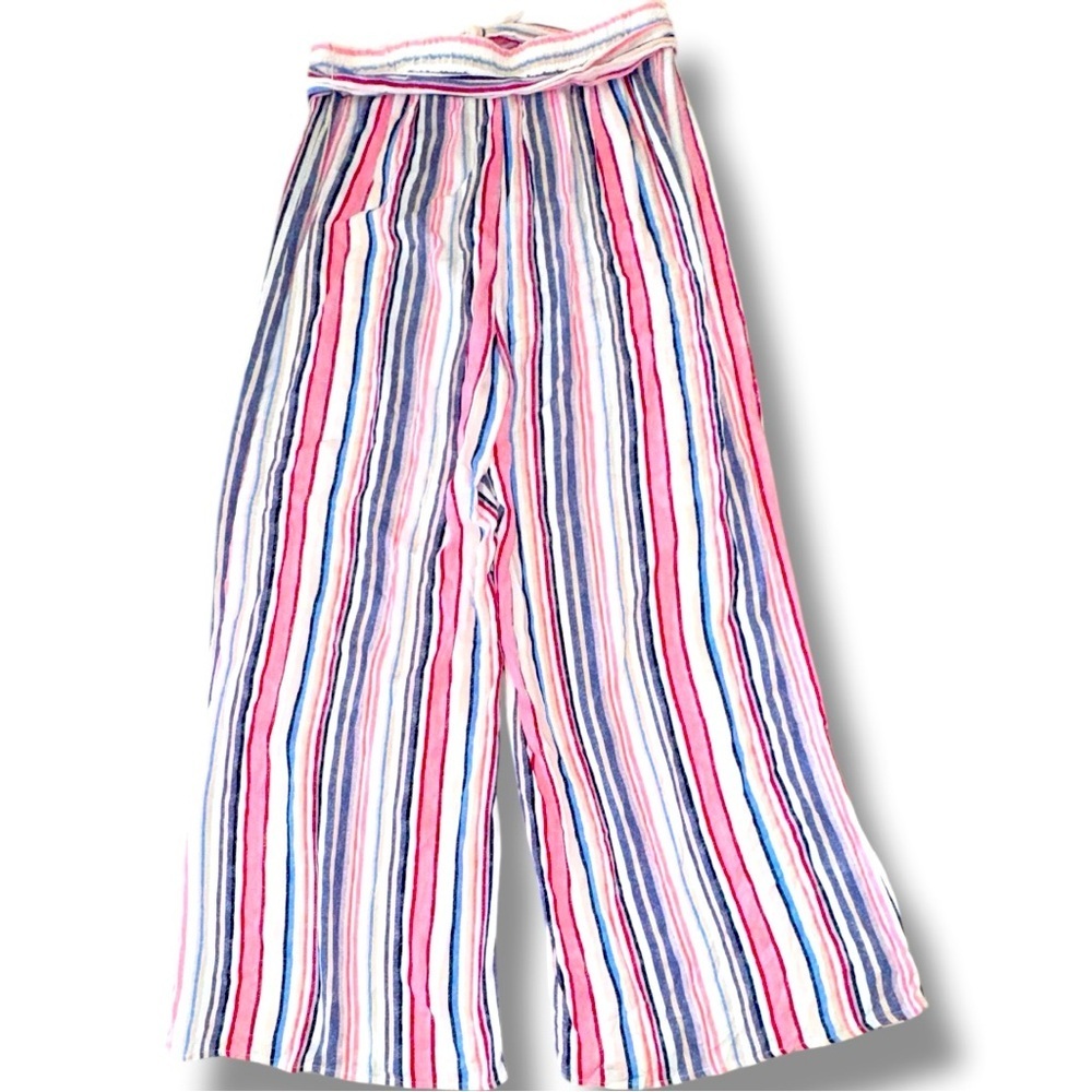 EST 1946 Size Large Elastic Waist w/Tie Belt Striped Wide Leg Beach Pants - Picture 3 of 6